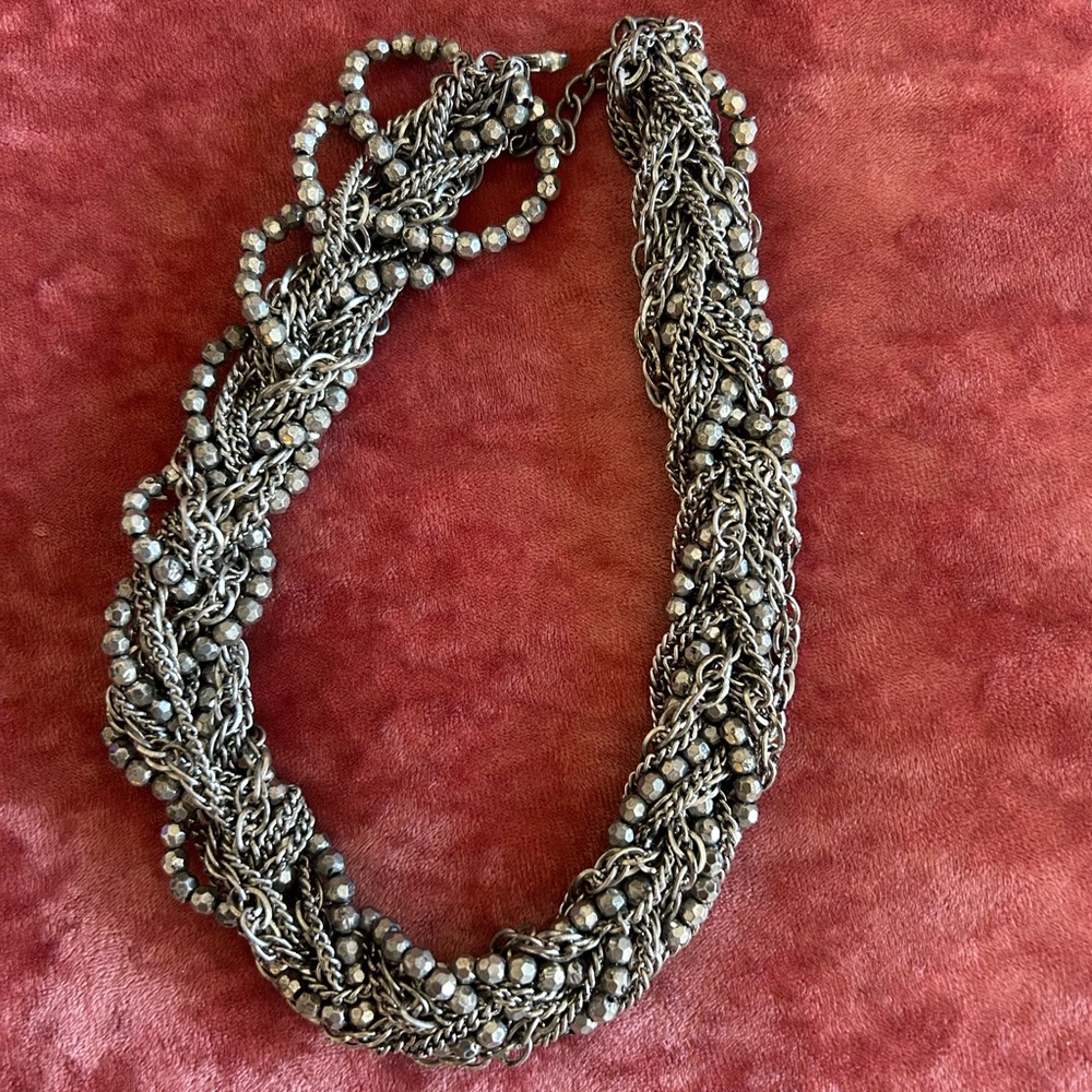 Chic Twisted Silver Beaded Necklace